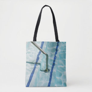 Blue and white stripe textile tote bag