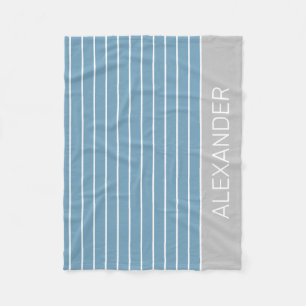 Blue and White Stripe With Grey Personalised Fleece Blanket