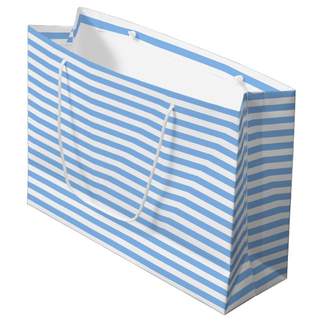 Blue and White Striped Baby Shower Large Gift Bag (Front Angled)