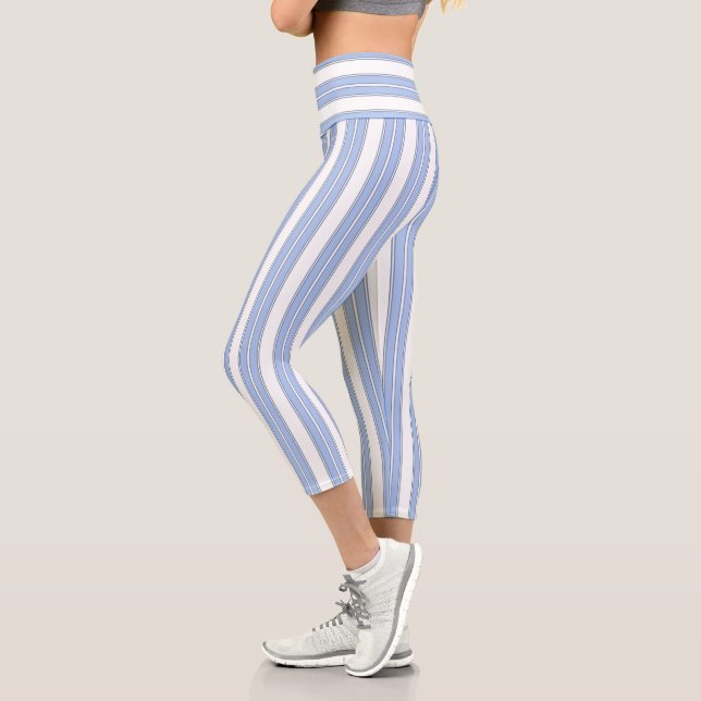 Blue and White Striped Capri Leggings (Left)