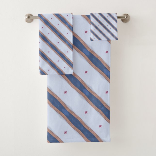 Blue and White Striped Design Bath Towel Set (Insitu)