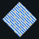 Blue and White Striped Edelweiss Bandana<br><div class="desc">European inspired bandanna done in a cornflower blue and white striped pattern,  with graphics of white Edelweiss flowers.  Great for every day use,  Oktoberfest or even for the dog.</div>