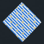 Blue and White Striped Edelweiss Bandana<br><div class="desc">European inspired bandanna done in a cornflower blue and white striped pattern,  with graphics of white Edelweiss flowers.  Great for every day use,  Oktoberfest or even for the dog.</div>