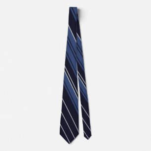 Blue and White Striped Fractal Art Pattern Tie