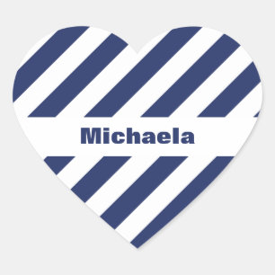 Blue And White Striped Heart Sticker