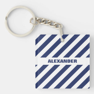 Blue And White Striped Key Ring