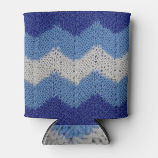Blue and White Striped Knit Can Cooler