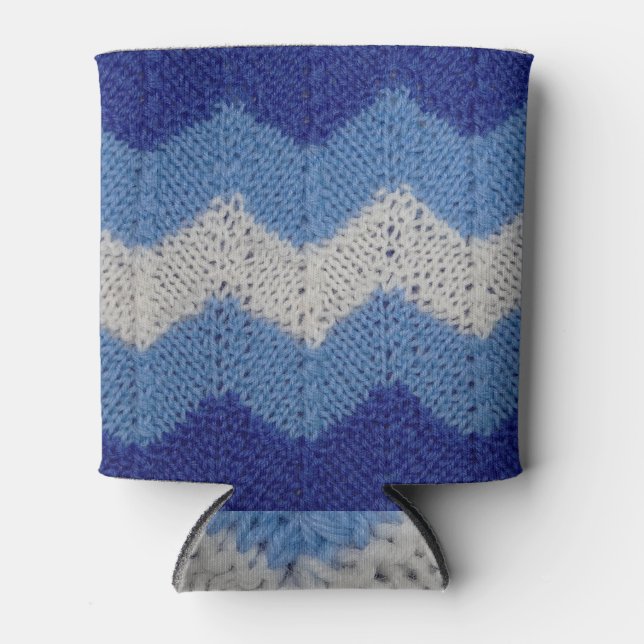 Blue and White Striped Knit Can Cooler (Front)
