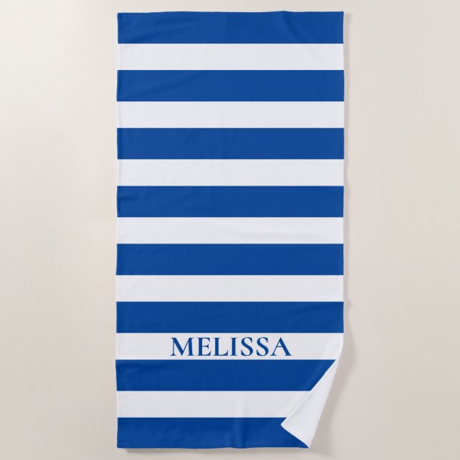 Blue And White Striped Name Cabana Stripe   Beach Towel (Front)