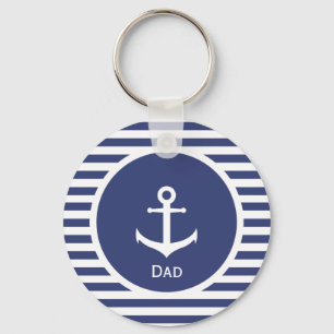 Blue and White Striped Nautical Dad Key Ring
