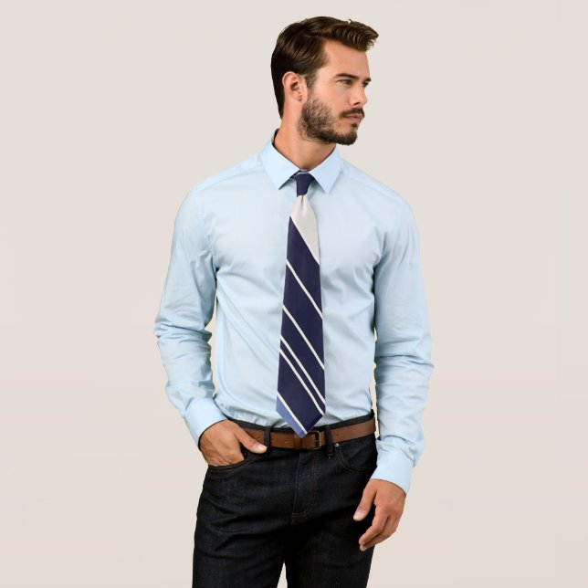 Blue and White Striped Pattern Tie (In Situ)