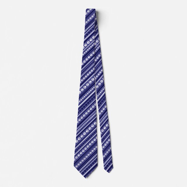 Blue-and-White Striped Paw Print Necktie (Front)
