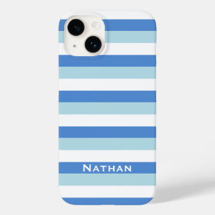 Blue and White Striped Personalised Case-Mate iPhone 14 Case