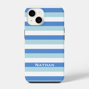 Blue and White Striped Personalised iPhone 14 Case