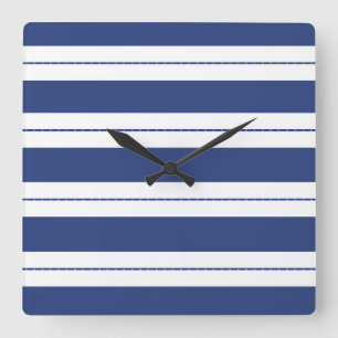 Blue and White Striped Square Wall Clock