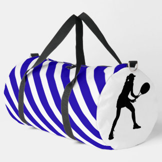 Blue And White Striped Tennis Player Girl Duffle Bag