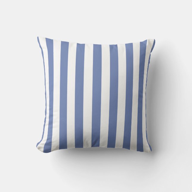 Blue and White Striped Throw Pillow (Front)
