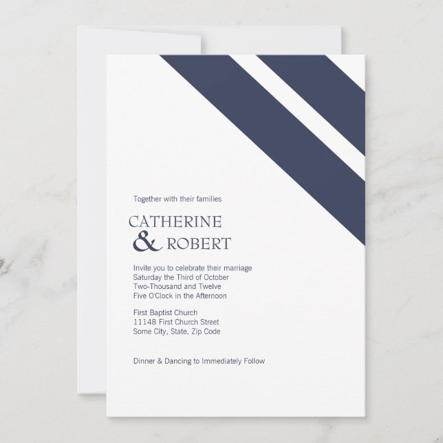 Blue and White Striped Wedding Invitation (Front)