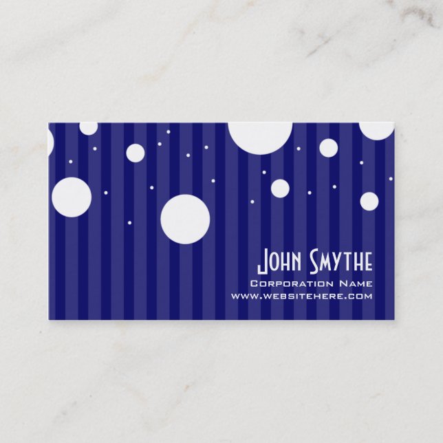 Blue and White Stripes and Polka Dots Business Card (Front)
