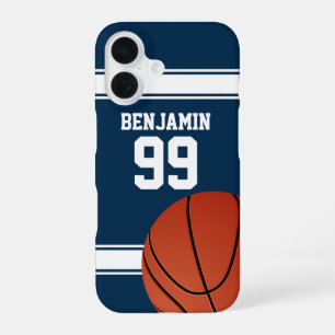 Blue and White Stripes Basketball Jersey iPhone 16 Case