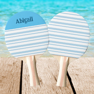 Blue and White Stripes Beach House Girl Name Ping Pong Paddle