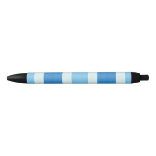 Blue and White Stripes Black Ink Pen