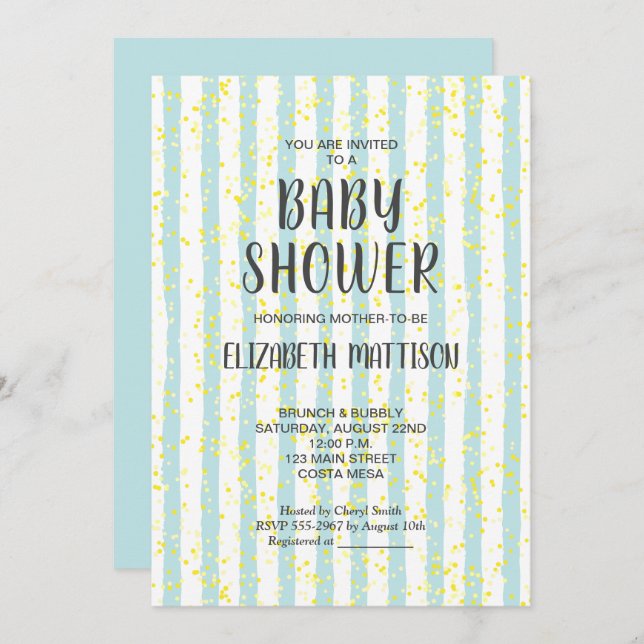 Blue and White Stripes Boy Baby Shower Invitation (Front/Back)