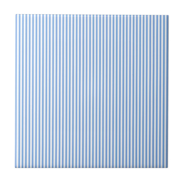 Blue and White Stripes Ceramic Tile (Front)
