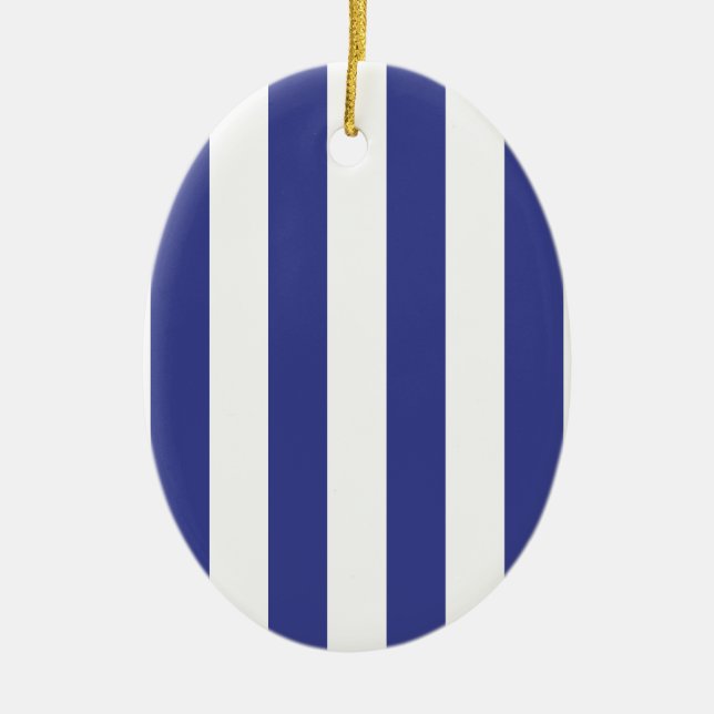 Blue and White Stripes Ceramic Tree Decoration (Front)
