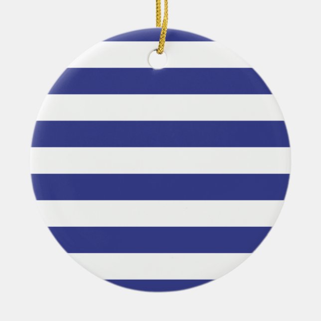 Blue and White Stripes Ceramic Tree Decoration (Front)