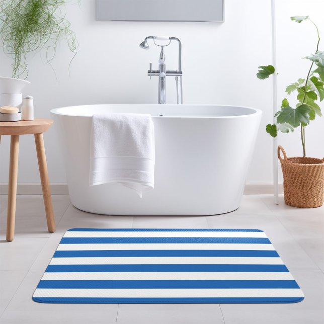 Blue and White Stripes | Editable Colours Bath Mat (Creator Uploaded)
