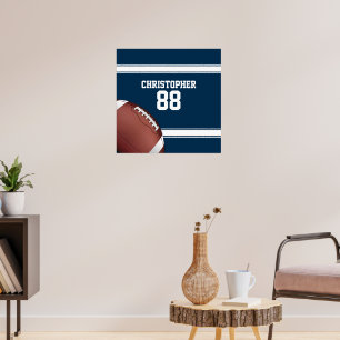 Blue and White Stripes Jersey Football Poster