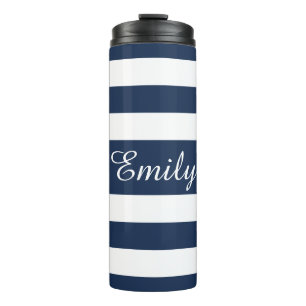 Blue And White Stripes Pattern Name Print Thermal Tumbler