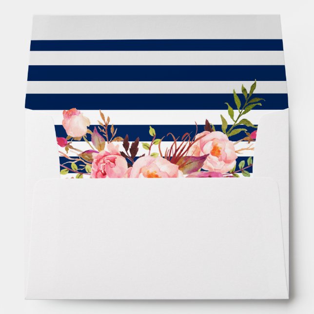 Blue and White Stripes Pink Floral Envelope (Back (Bottom))