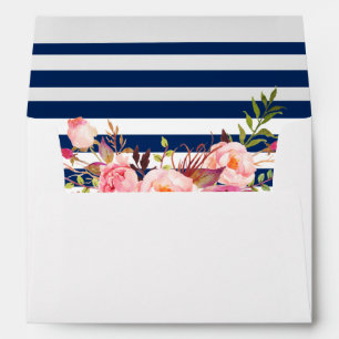 Blue and White Stripes Pink Floral Envelope
