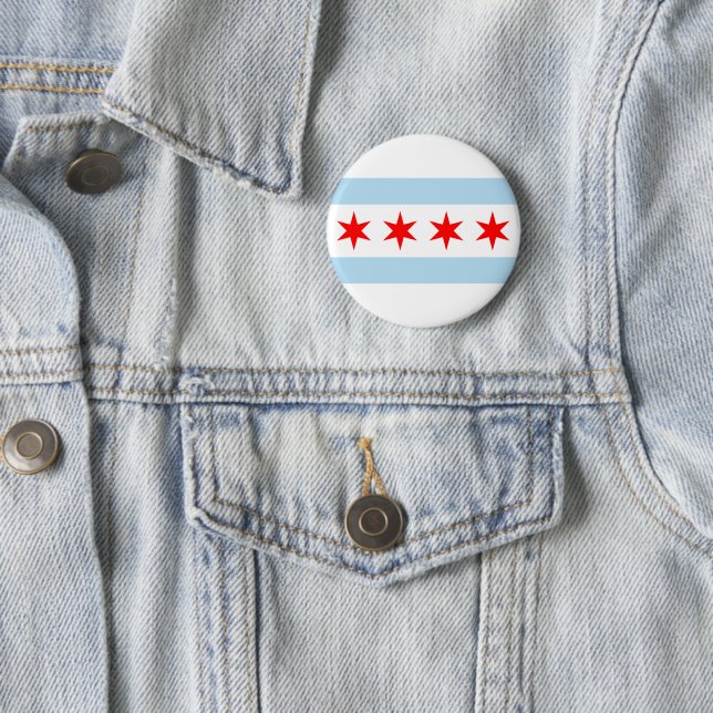 Blue and White Stripes Red Stars Chicago Flag 6 Cm Round Badge (In Situ)