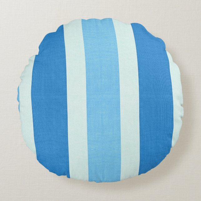 Blue and White Stripes Round Cushion (Front)