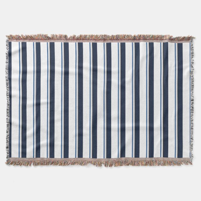 Blue and white stripes throw blanket (Front)