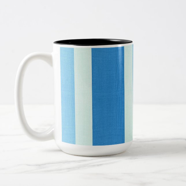Blue and White Stripes Two-Tone Coffee Mug (Left)