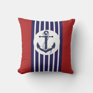 Blue And White Stripes With Anchor Cushion