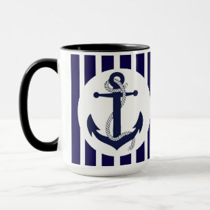 Blue And White Stripes With Anchor Mug