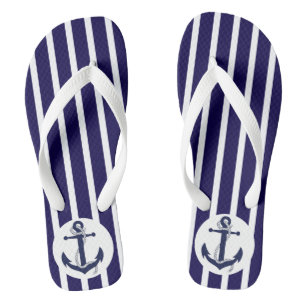 Blue And White Stripes With Anchor Thongs
