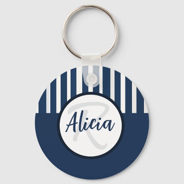 Blue and White Stripes with Color Block Key Ring (Front)