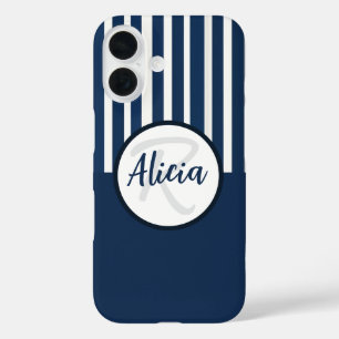 Blue and White Stripes with Colour Block iPhone 16 Case