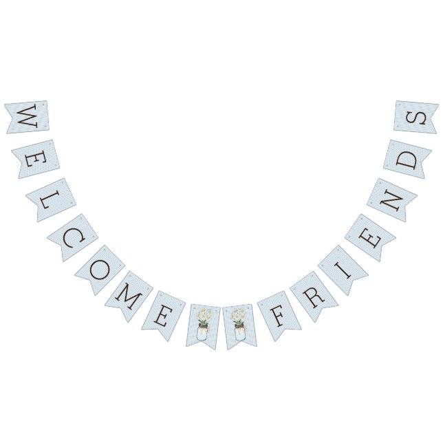 Blue and White Stripes with Mason Jar Baby Shower Bunting (All)