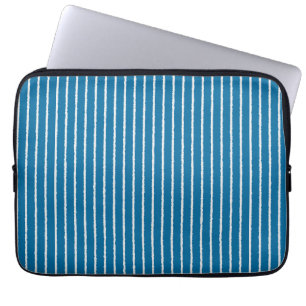 Blue and White Stripes with Uneven Lines Laptop Sleeve