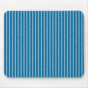 Blue and White Stripes with Uneven Lines Mouse Pad
