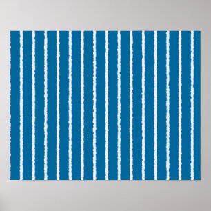 Blue and White Stripes with Uneven Lines Poster