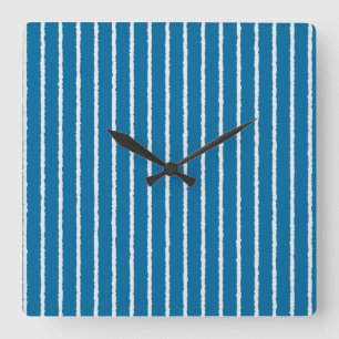 Blue and White Stripes with Uneven Lines Square Wall Clock