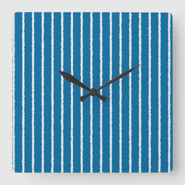 Blue and White Stripes with Uneven Lines Square Wall Clock (Front)
